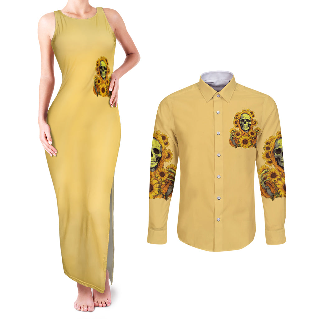 sunflower-skull-couples-matching-tank-maxi-dress-and-long-sleeve-button-shirts-im-blunt-because-god-rolled-me-that-way