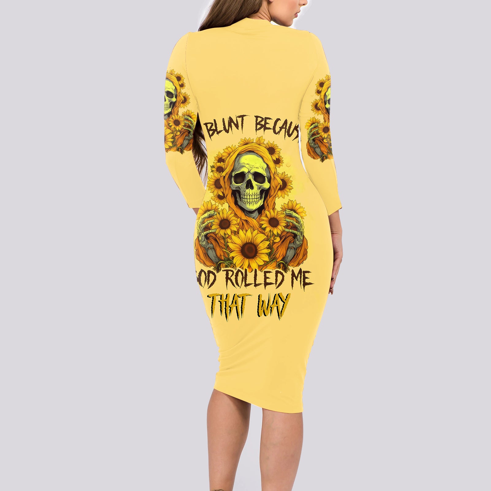 sunflower-skull-long-sleeve-bodycon-dress-im-blunt-because-god-rolled-me-that-way