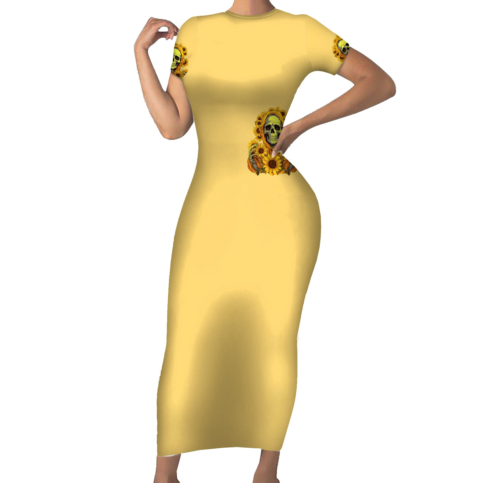 sunflower-skull-short-sleeve-bodycon-dress-im-blunt-because-god-rolled-me-that-way