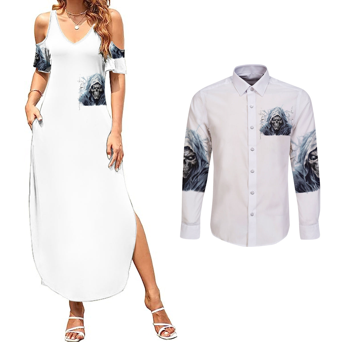 death-skull-couples-matching-summer-maxi-dress-and-long-sleeve-button-shirts-when-im-good-i-gods-son-but-when-im-bad-im-devils-dad