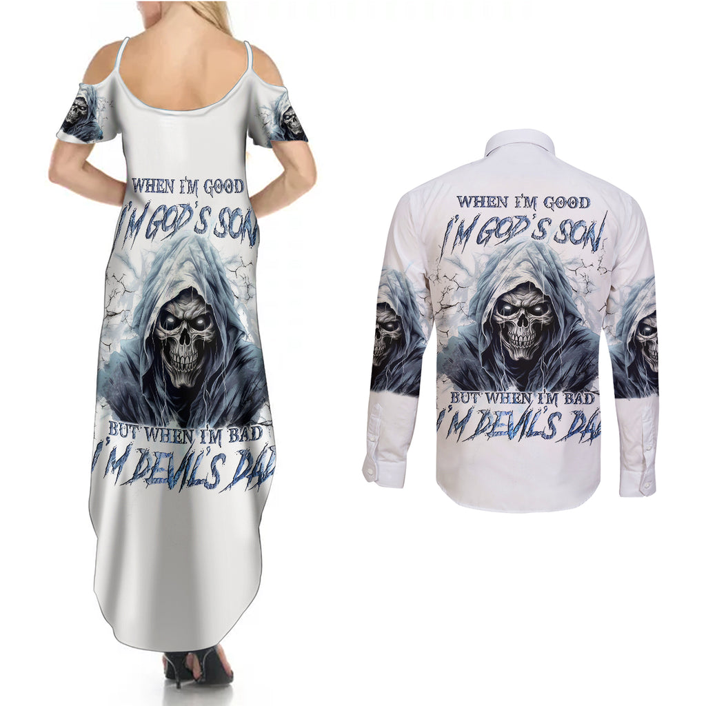 death-skull-couples-matching-summer-maxi-dress-and-long-sleeve-button-shirts-when-im-good-i-gods-son-but-when-im-bad-im-devils-dad