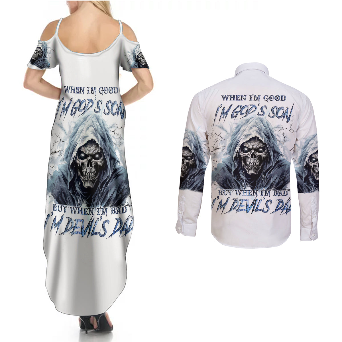 death-skull-couples-matching-summer-maxi-dress-and-long-sleeve-button-shirts-when-im-good-i-gods-son-but-when-im-bad-im-devils-dad