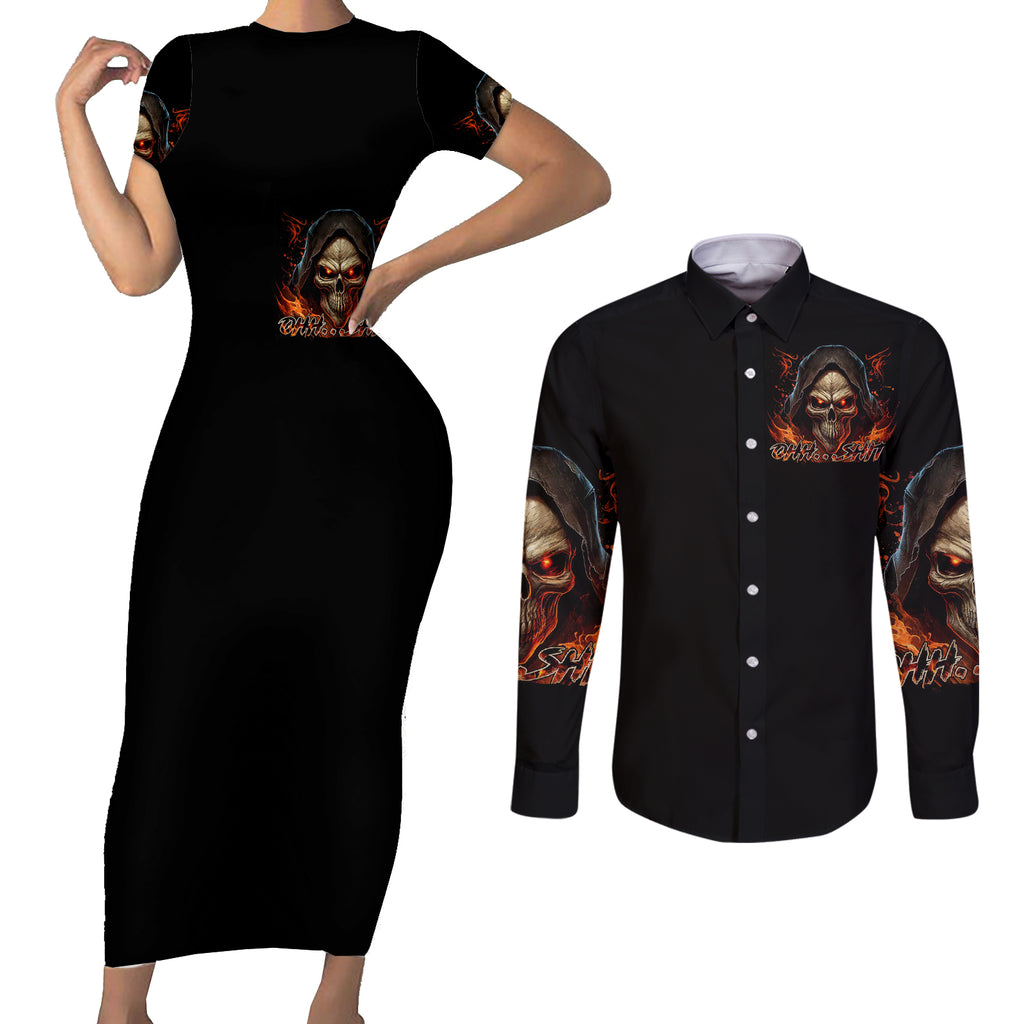 flame-skull-couples-matching-short-sleeve-bodycon-dress-and-long-sleeve-button-shirts-when-i-was-born-the-devil-said-oh-shit-compettion