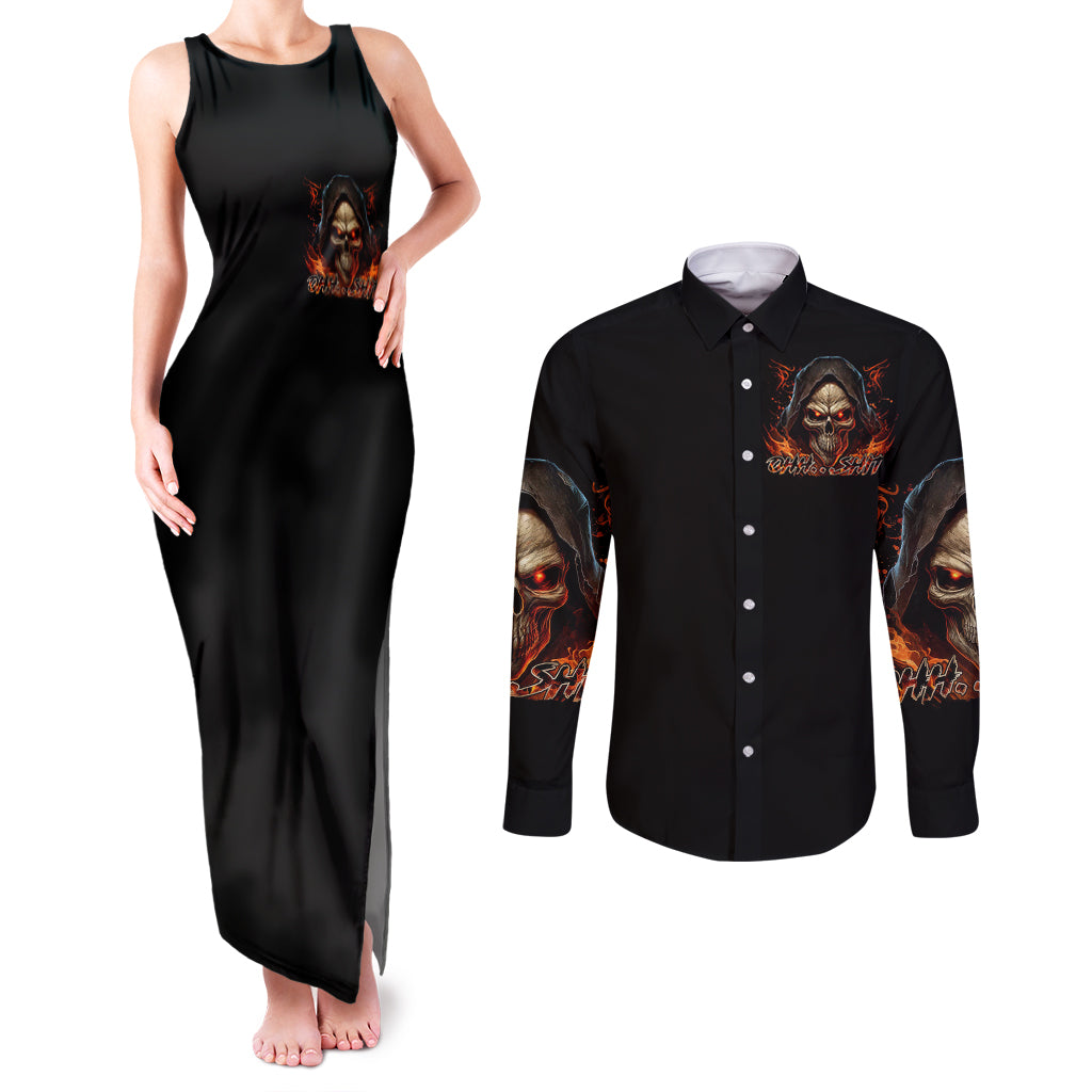 flame-skull-couples-matching-tank-maxi-dress-and-long-sleeve-button-shirts-when-i-was-born-the-devil-said-oh-shit-compettion