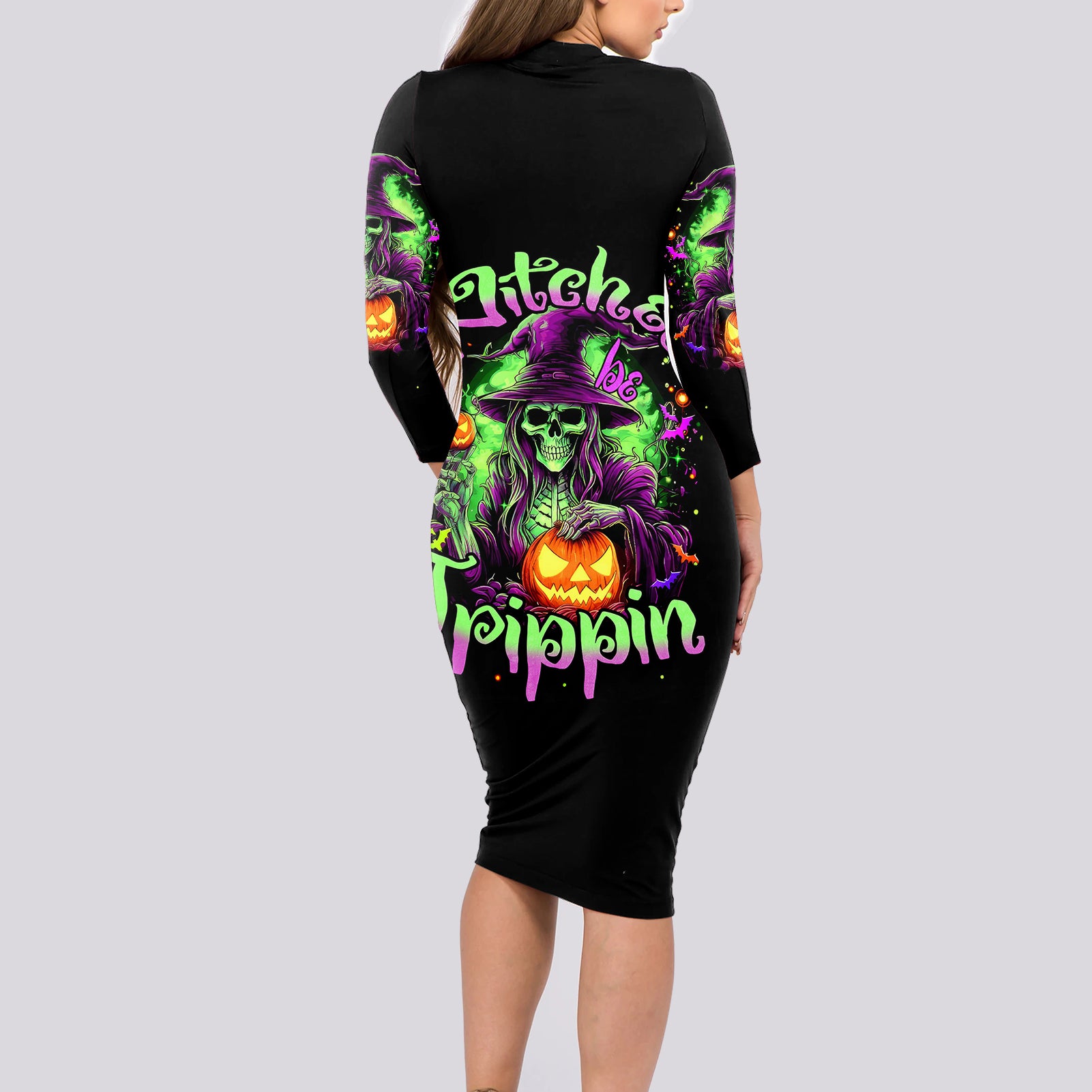 pumpkin-witch-skull-long-sleeve-bodycon-dress-witches-be-trippin