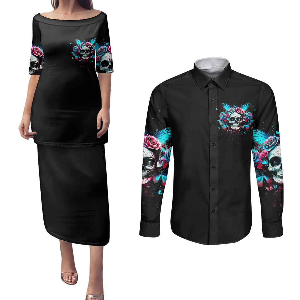 butterfly-skull-couples-matching-puletasi-dress-and-long-sleeve-button-shirts-yes-im-bitch-but-not-your
