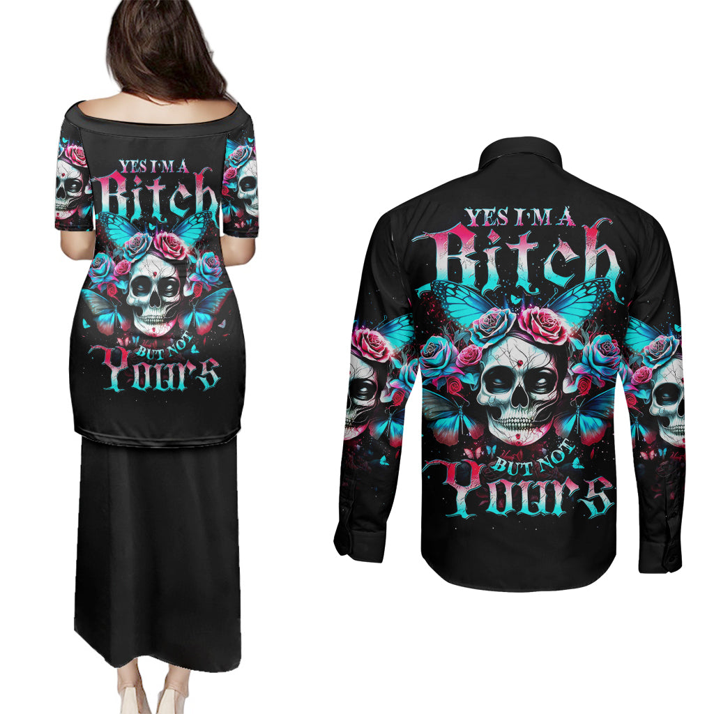 butterfly-skull-couples-matching-puletasi-dress-and-long-sleeve-button-shirts-yes-im-bitch-but-not-your