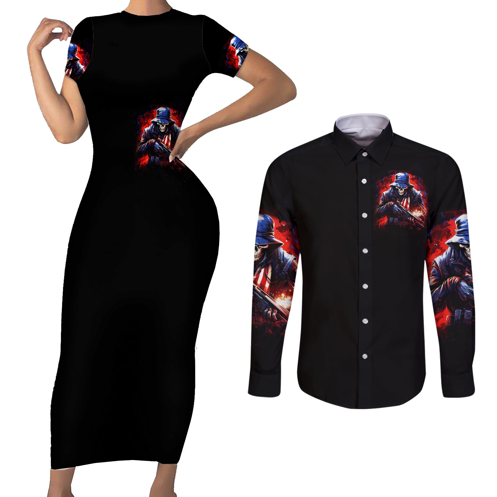 soldier-skull-couples-matching-short-sleeve-bodycon-dress-and-long-sleeve-button-shirts-your-first-mistake-was-thinking-i-was-one-of-the-sheep