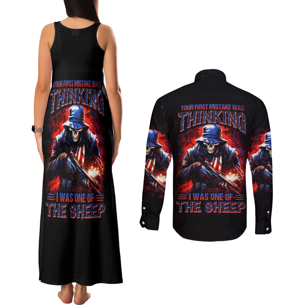 soldier-skull-couples-matching-tank-maxi-dress-and-long-sleeve-button-shirts-your-first-mistake-was-thinking-i-was-one-of-the-sheep