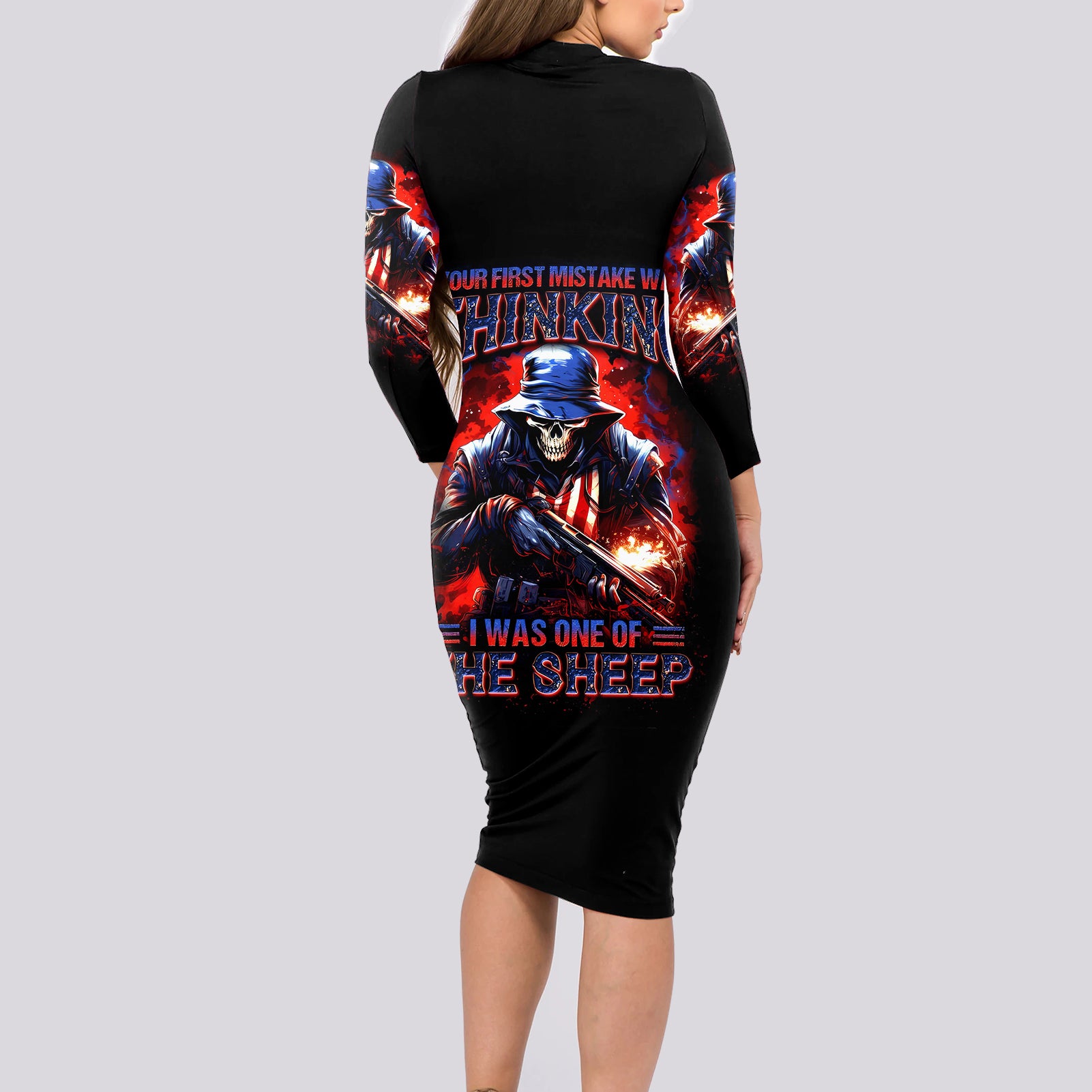 soldier-skull-long-sleeve-bodycon-dress-your-first-mistake-was-thinking-i-was-one-of-the-sheep