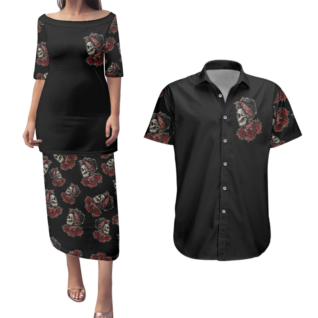 girl-skull-couples-matching-puletasi-dress-and-hawaiian-shirt-zero-fucking-given