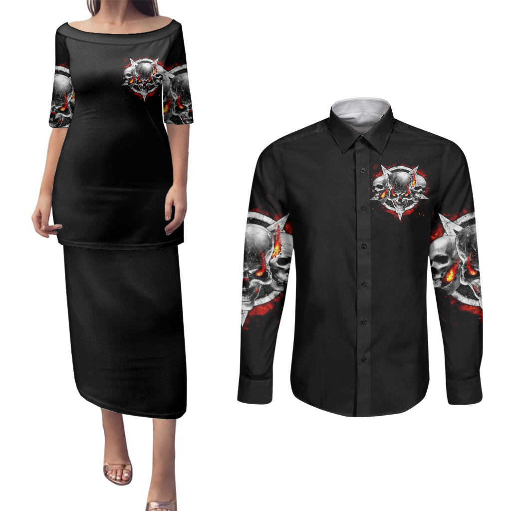 satan-skull-couples-matching-puletasi-dress-and-long-sleeve-button-shirts-become-the-monster-and-show-your-true-smile