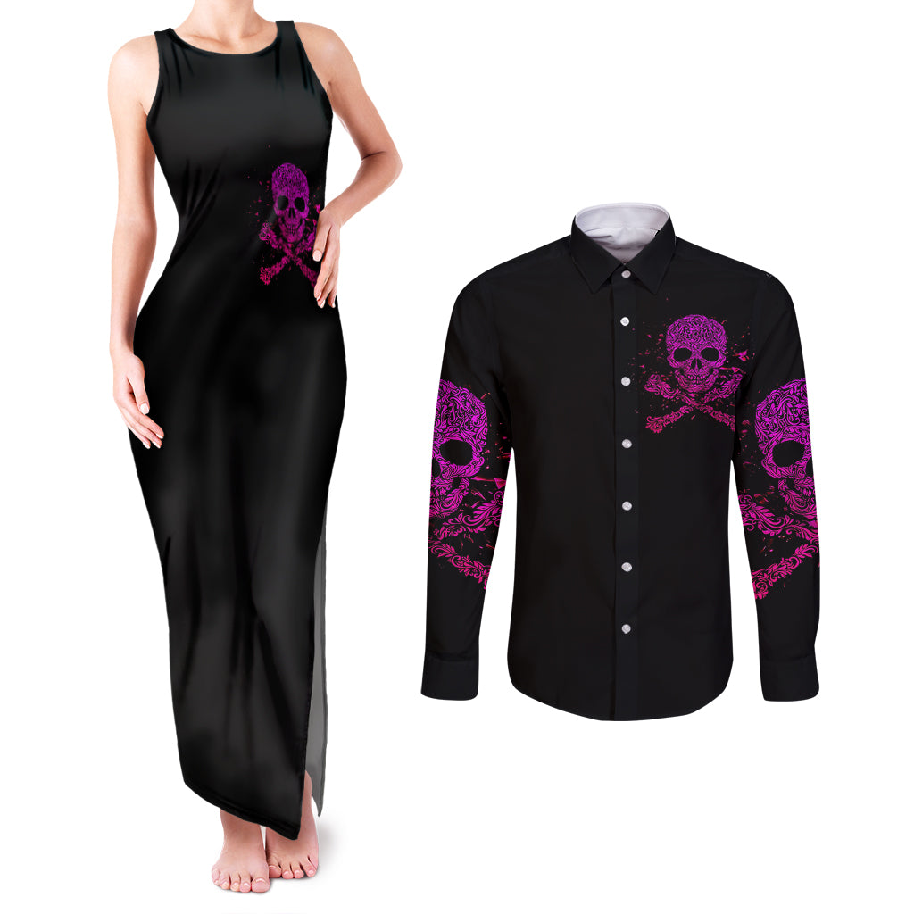 flower-skull-couples-matching-tank-maxi-dress-and-long-sleeve-button-shirts-can-you-see-the-fuck-you-in-my-smile