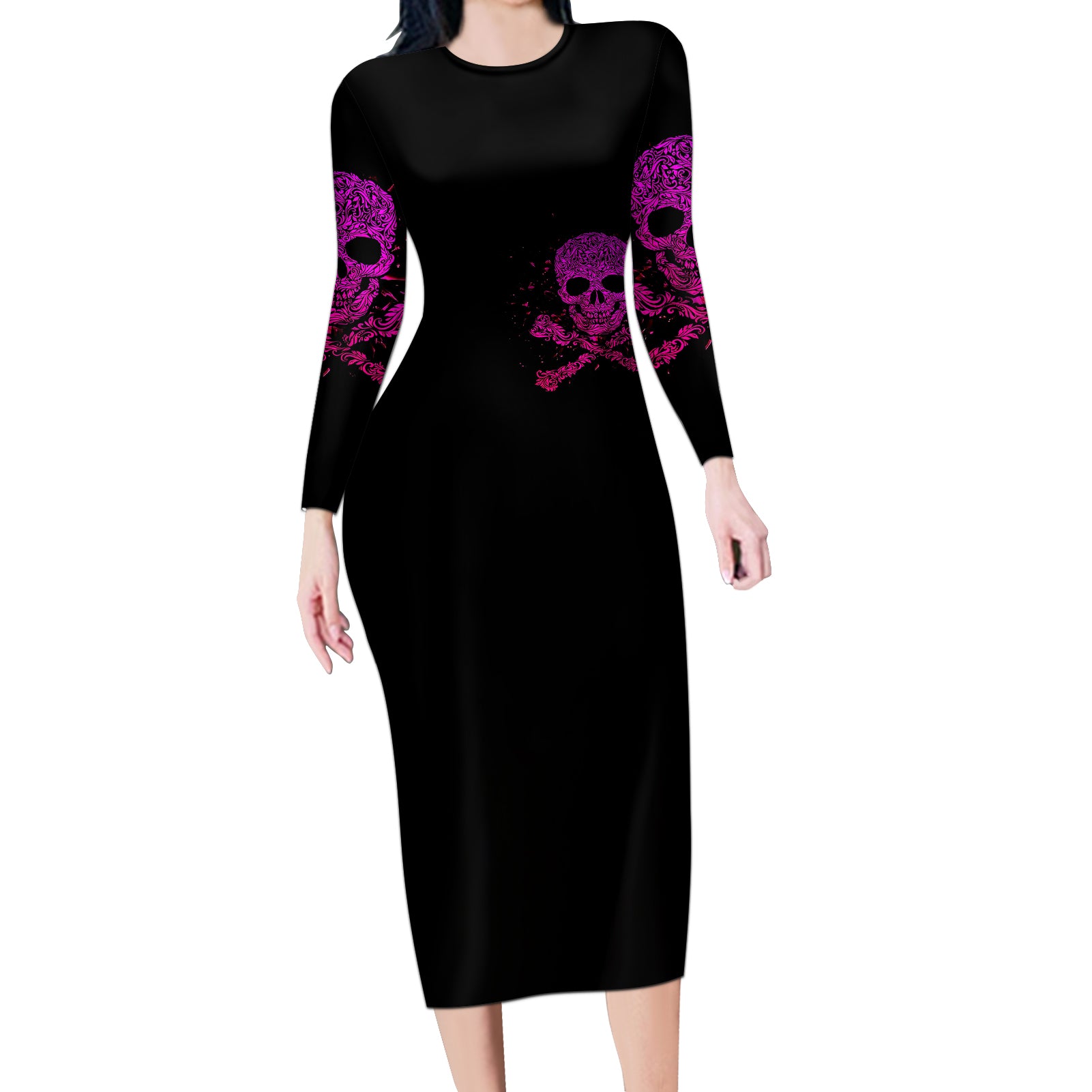 flower-skull-long-sleeve-bodycon-dress-can-you-see-the-fuck-you-in-my-smile