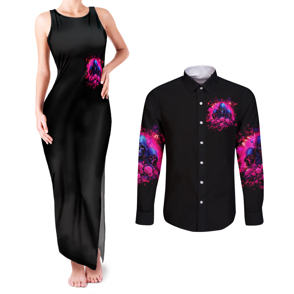 Rose Skull Couples Matching Tank Maxi Dress and Long Sleeve Button Shirt I Have 3 Sides And You Never Want To See
