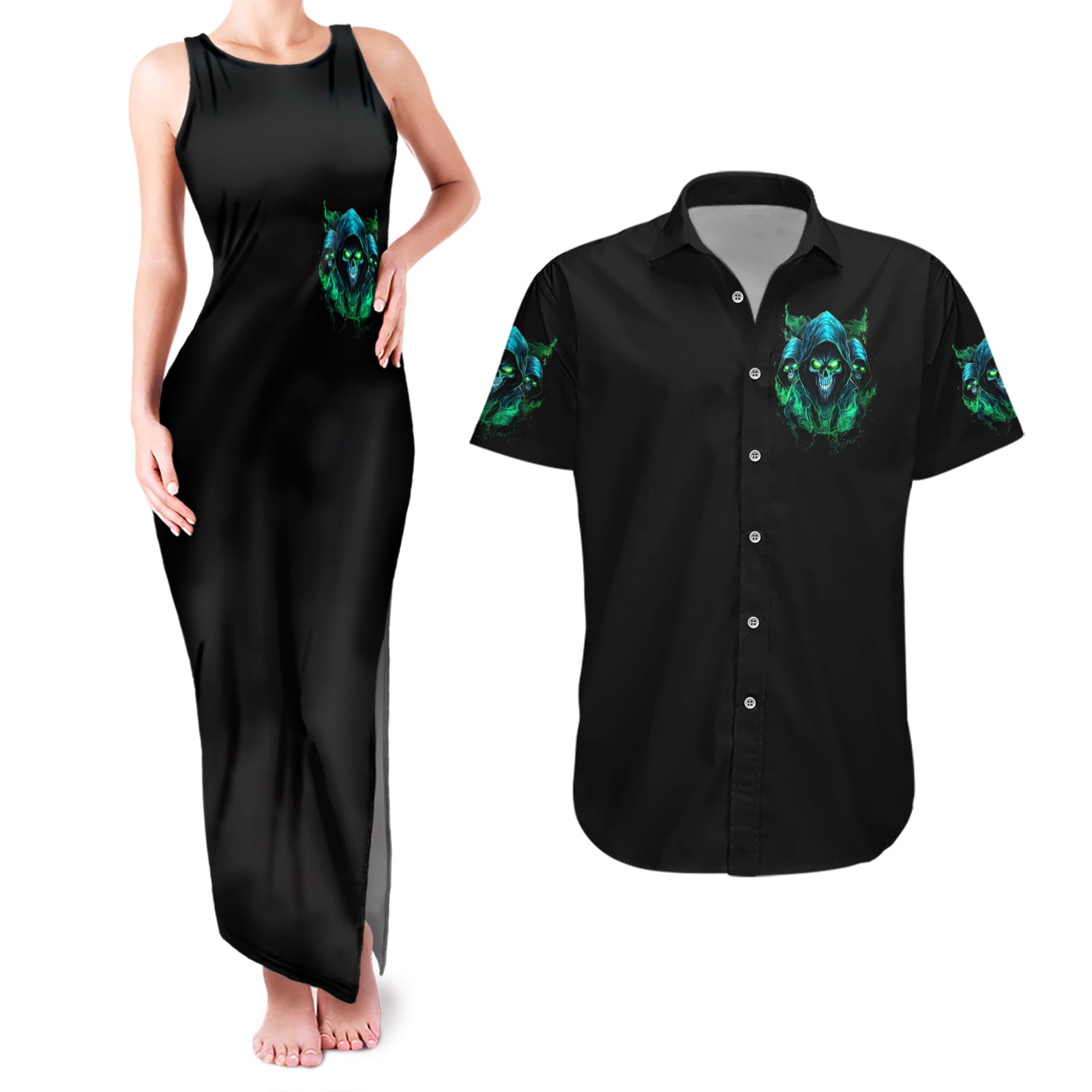 Flame Skull Couples Matching Tank Maxi Dress and Hawaiian Shirt I Don't Stop When I Tired I Stop When I Fucking Done