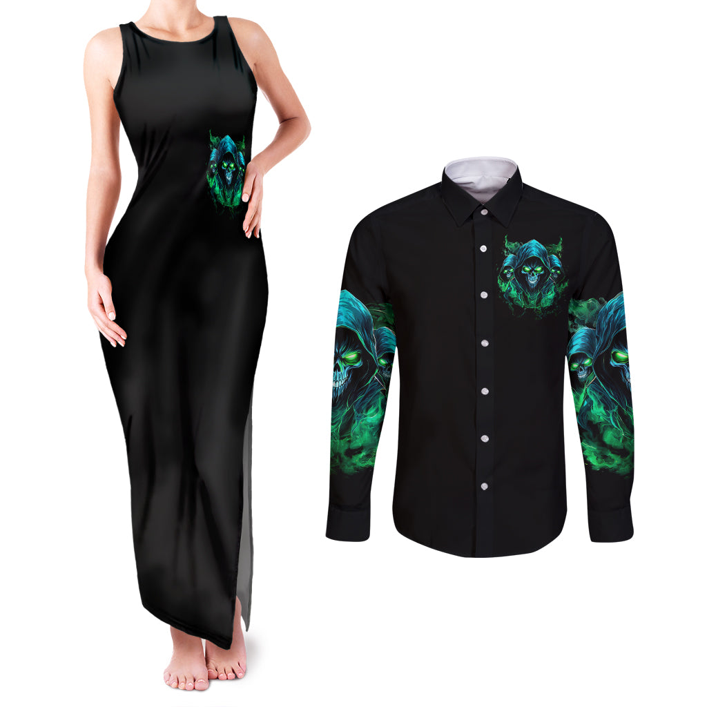 Flame Skull Couples Matching Tank Maxi Dress and Long Sleeve Button Shirt I Don't Stop When I Tired I Stop When I Fucking Done