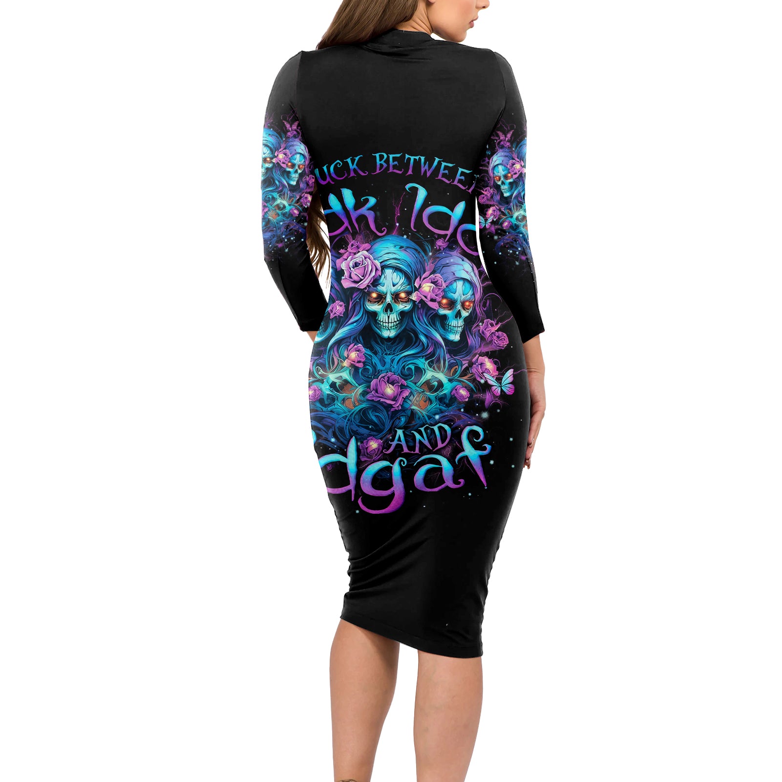 Rose Skull Long Sleeve Bodycon Dress Stuck Between IDK IDC And IDGAF