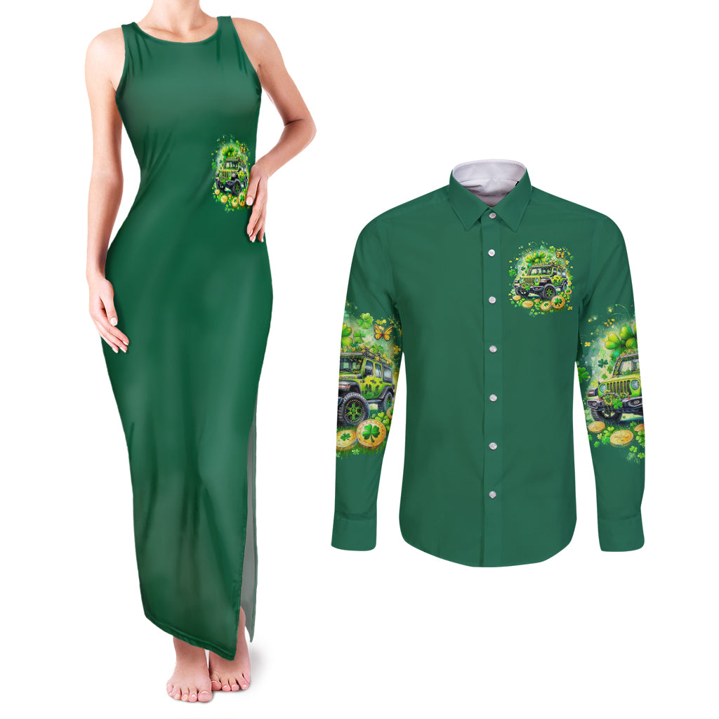 Irsh Jeep Couples Matching Tank Maxi Dress and Long Sleeve Button Shirt In March We Wear Green