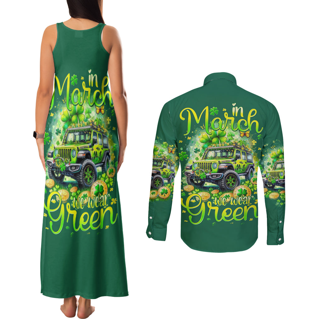 Irsh Jeep Couples Matching Tank Maxi Dress and Long Sleeve Button Shirt In March We Wear Green