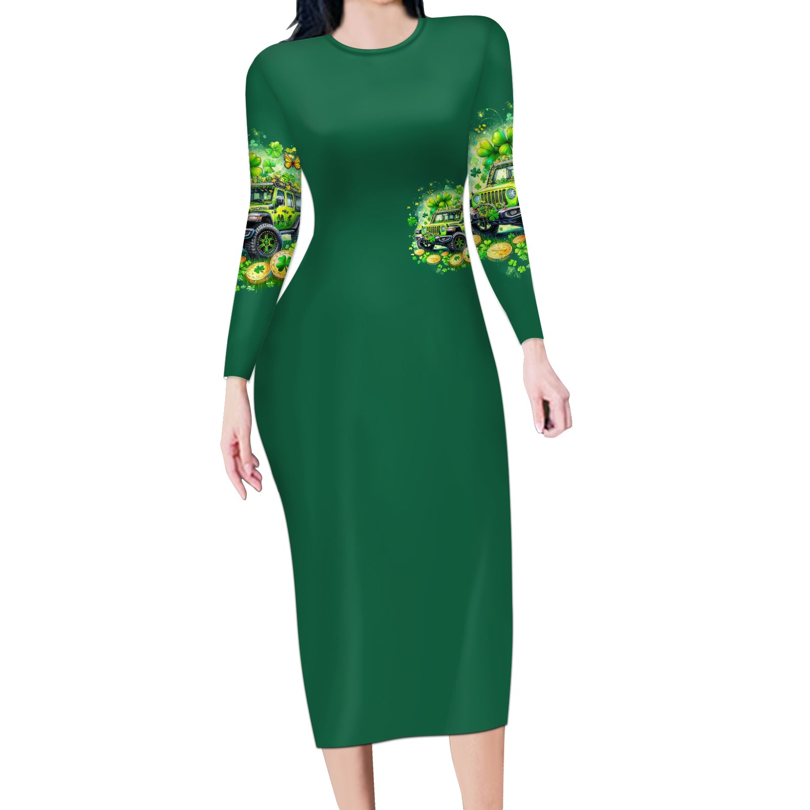 Irsh Jeep Long Sleeve Bodycon Dress In March We Wear Green