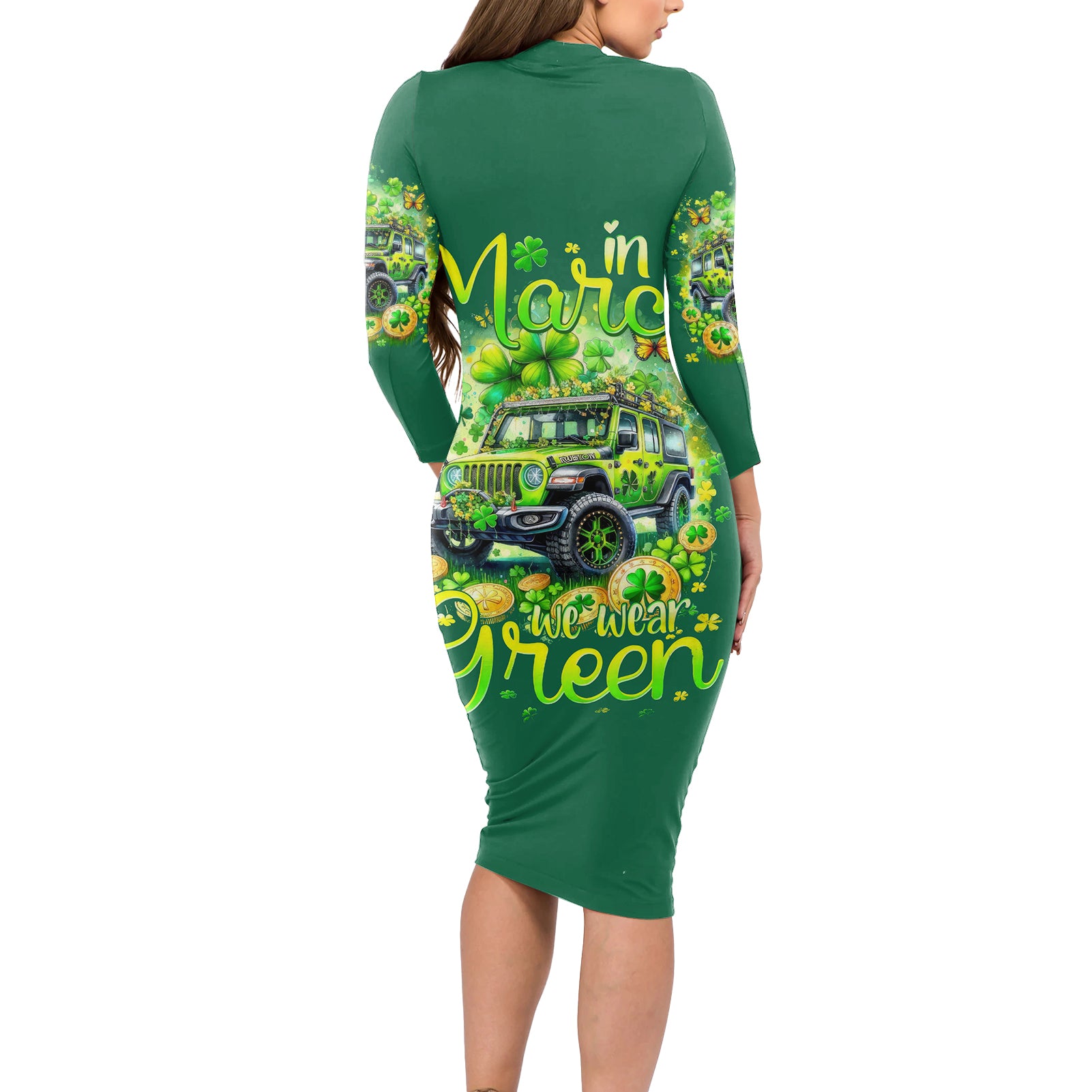 Irsh Jeep Long Sleeve Bodycon Dress In March We Wear Green