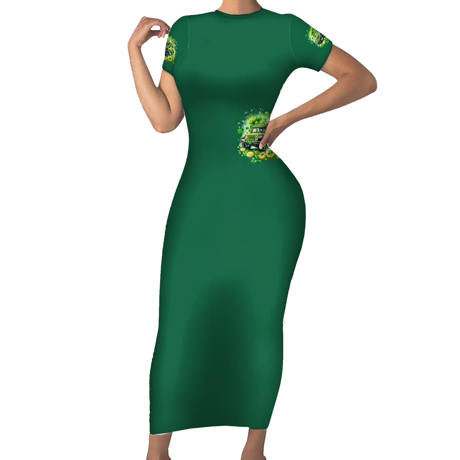 Irsh Jeep Short Sleeve Bodycon Dress In March We Wear Green