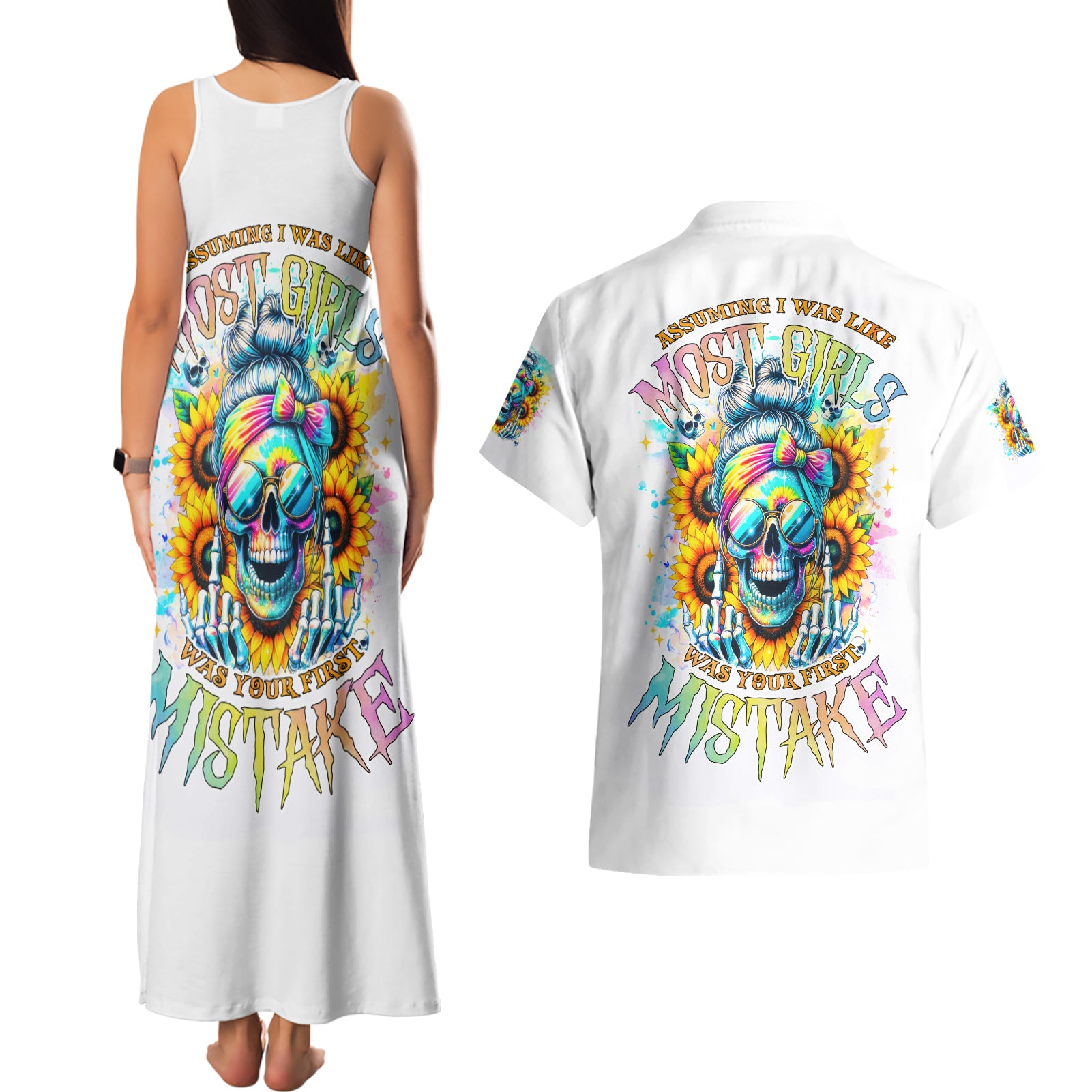 Skull Girl Couples Matching Tank Maxi Dress and Hawaiian Shirt Assuming I Was Like Most Girls Was Your First Mistake