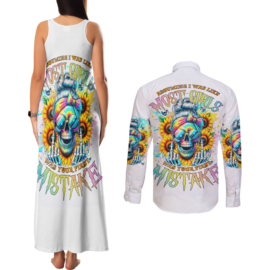 Skull Girl Couples Matching Tank Maxi Dress and Long Sleeve Button Shirt Assuming I Was Like Most Girls Was Your First Mistake