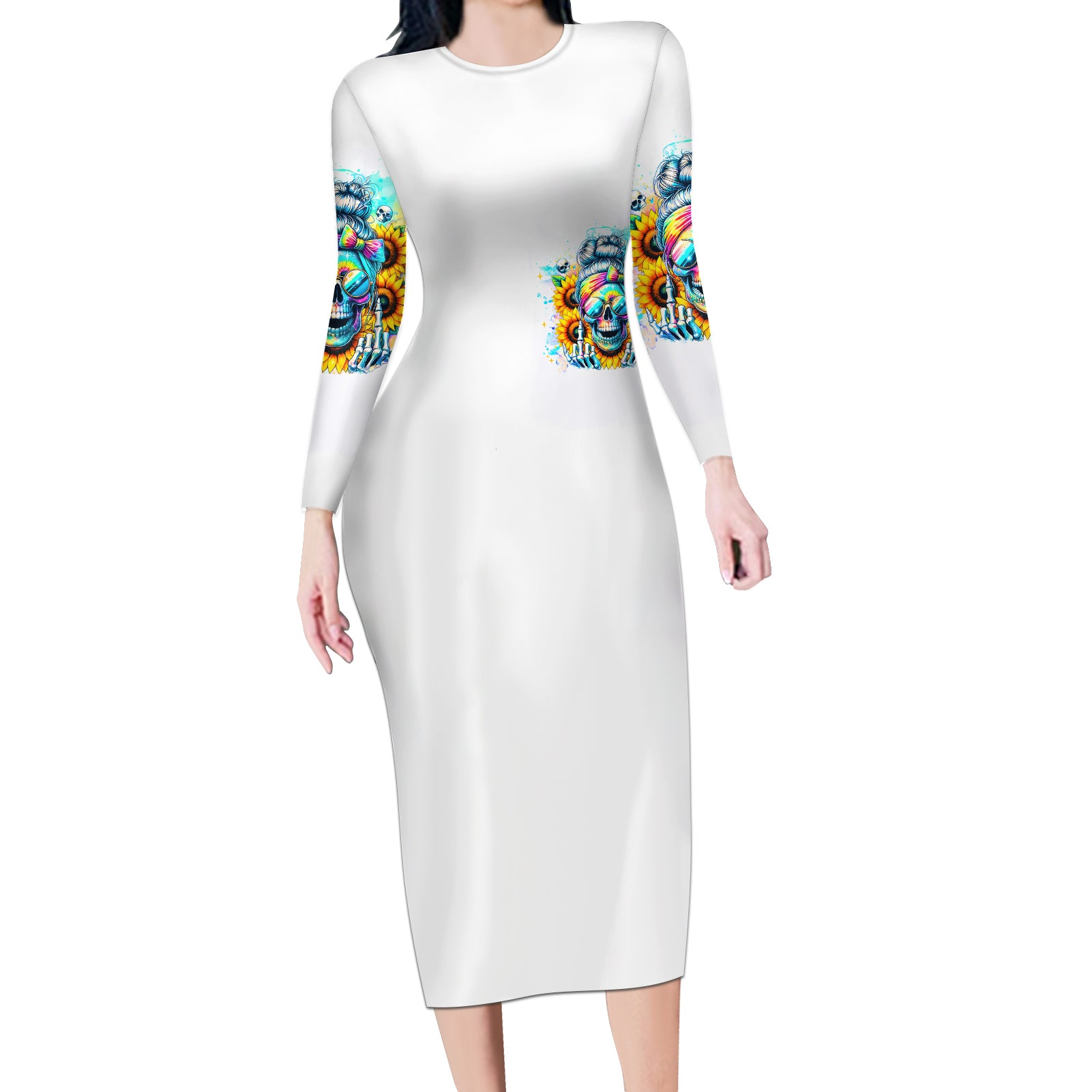 Skull Girl Long Sleeve Bodycon Dress Assuming I Was Like Most Girls Was Your First Mistake