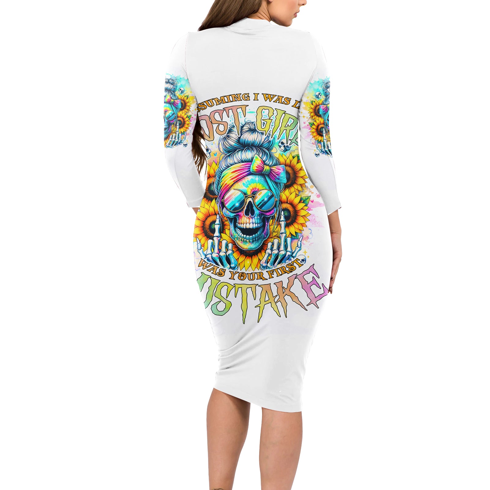 Skull Girl Long Sleeve Bodycon Dress Assuming I Was Like Most Girls Was Your First Mistake