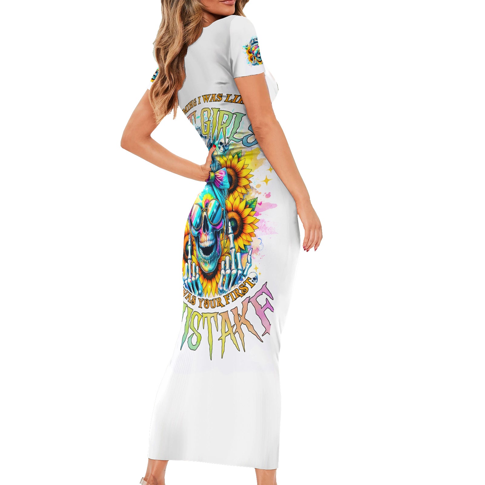 Skull Girl Short Sleeve Bodycon Dress Assuming I Was Like Most Girls Was Your First Mistake