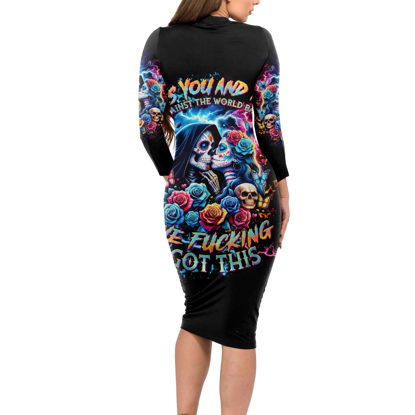 Couple Skull Long Sleeve Bodycon Dress It't You And Me Against The World Baby