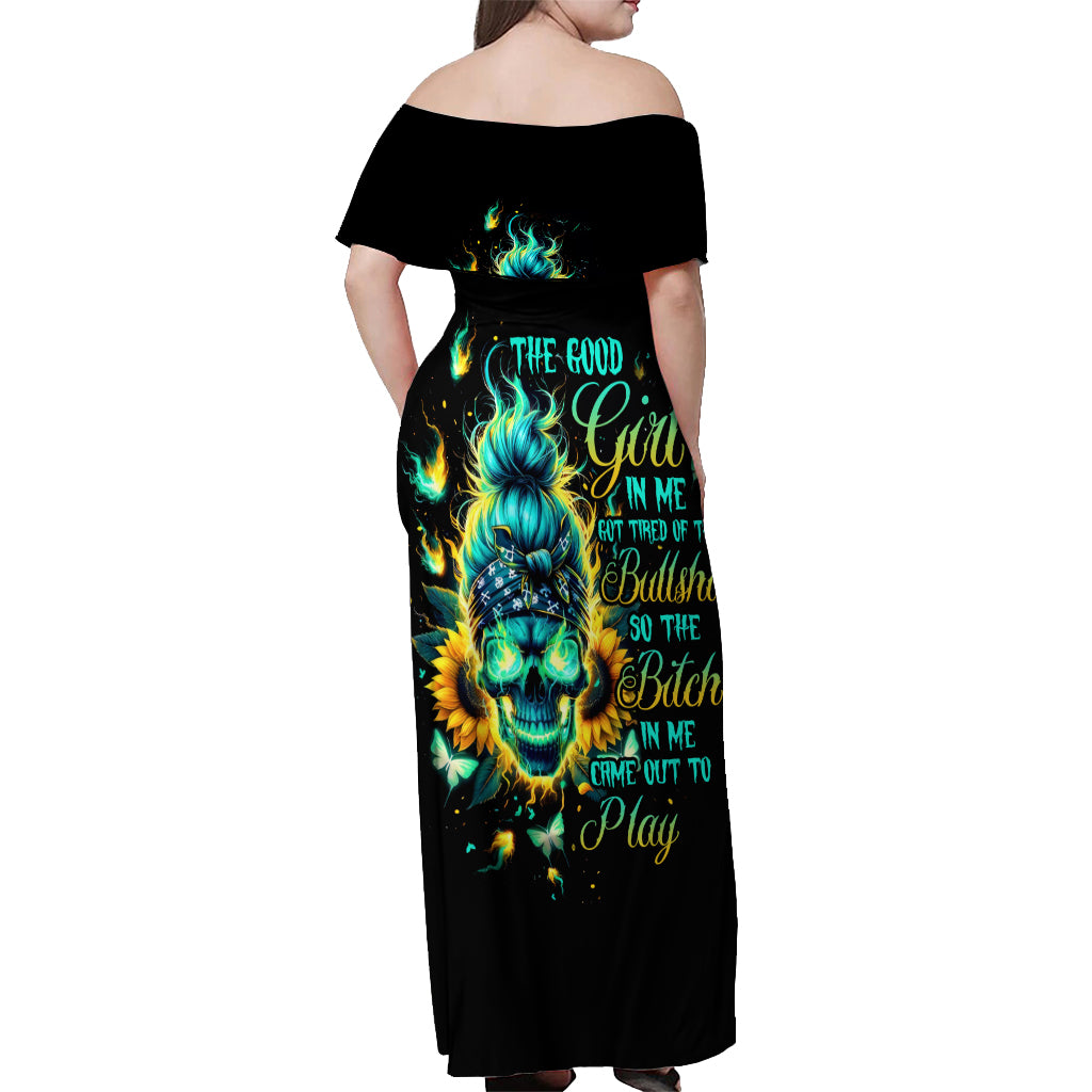 Flame Skull Off Shoulder Maxi Dress The Good Girl In Me Got Tired Of The Bullshit