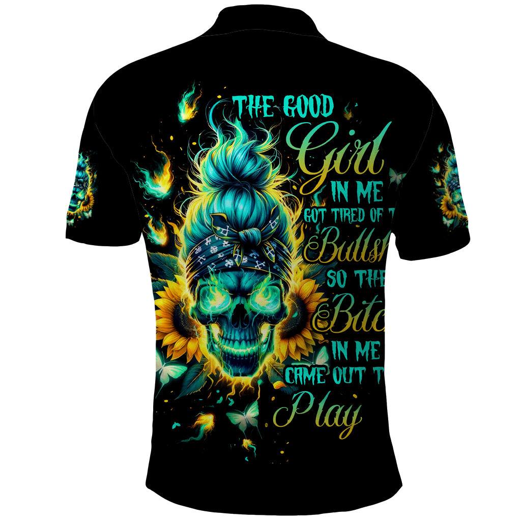Flame Skull Polo Shirt The Good Girl In Me Got Tired Of The Bullshit