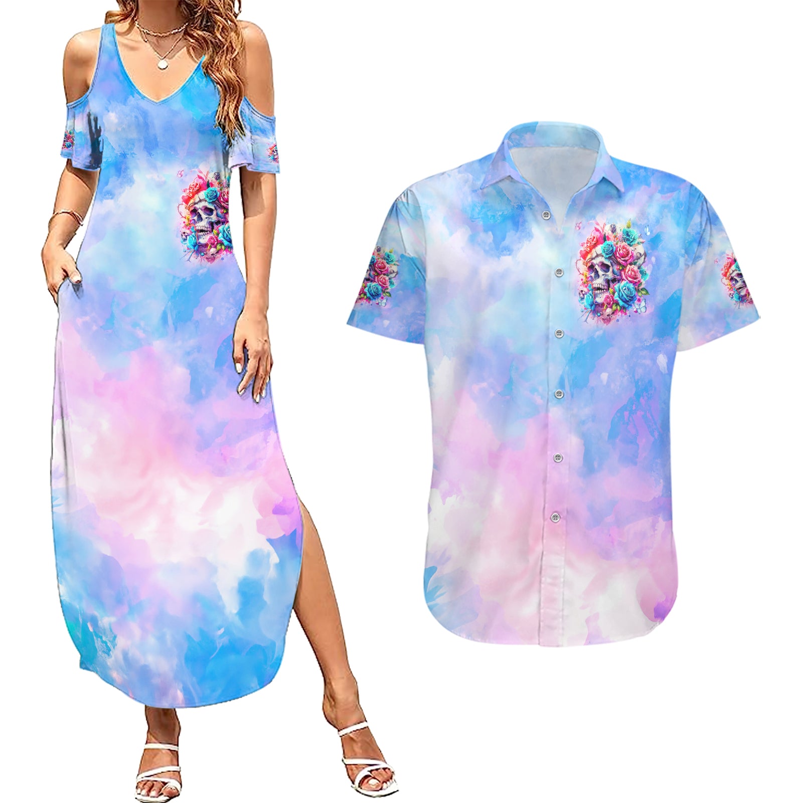 Rose Skull Couples Matching Summer Maxi Dress and Hawaiian Shirt The Good Girl In Me Got Tired Of The Bullshit