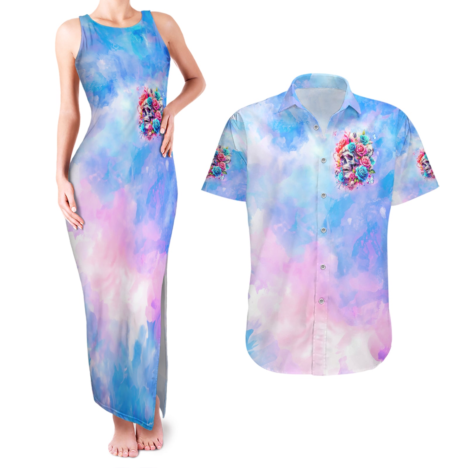 Rose Skull Couples Matching Tank Maxi Dress and Hawaiian Shirt The Good Girl In Me Got Tired Of The Bullshit