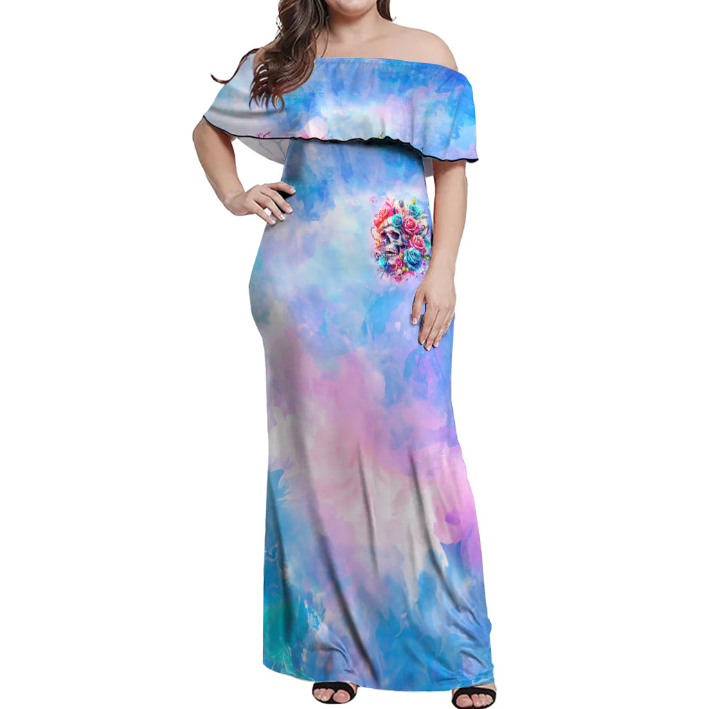 Rose Skull Off Shoulder Maxi Dress The Good Girl In Me Got Tired Of The Bullshit