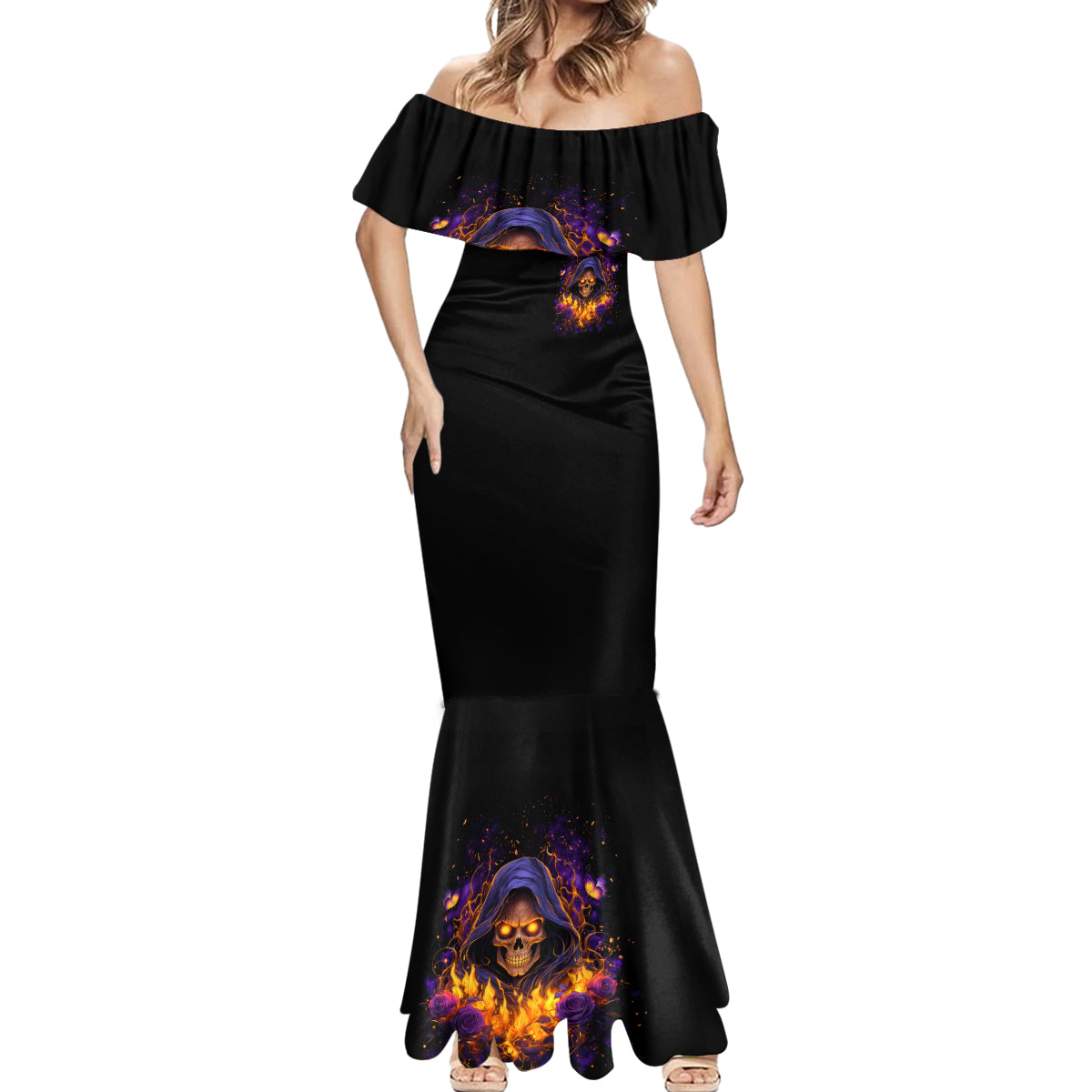Flame Skull Mermaid Dress I Talk I Smite But Be Careful When I Silent