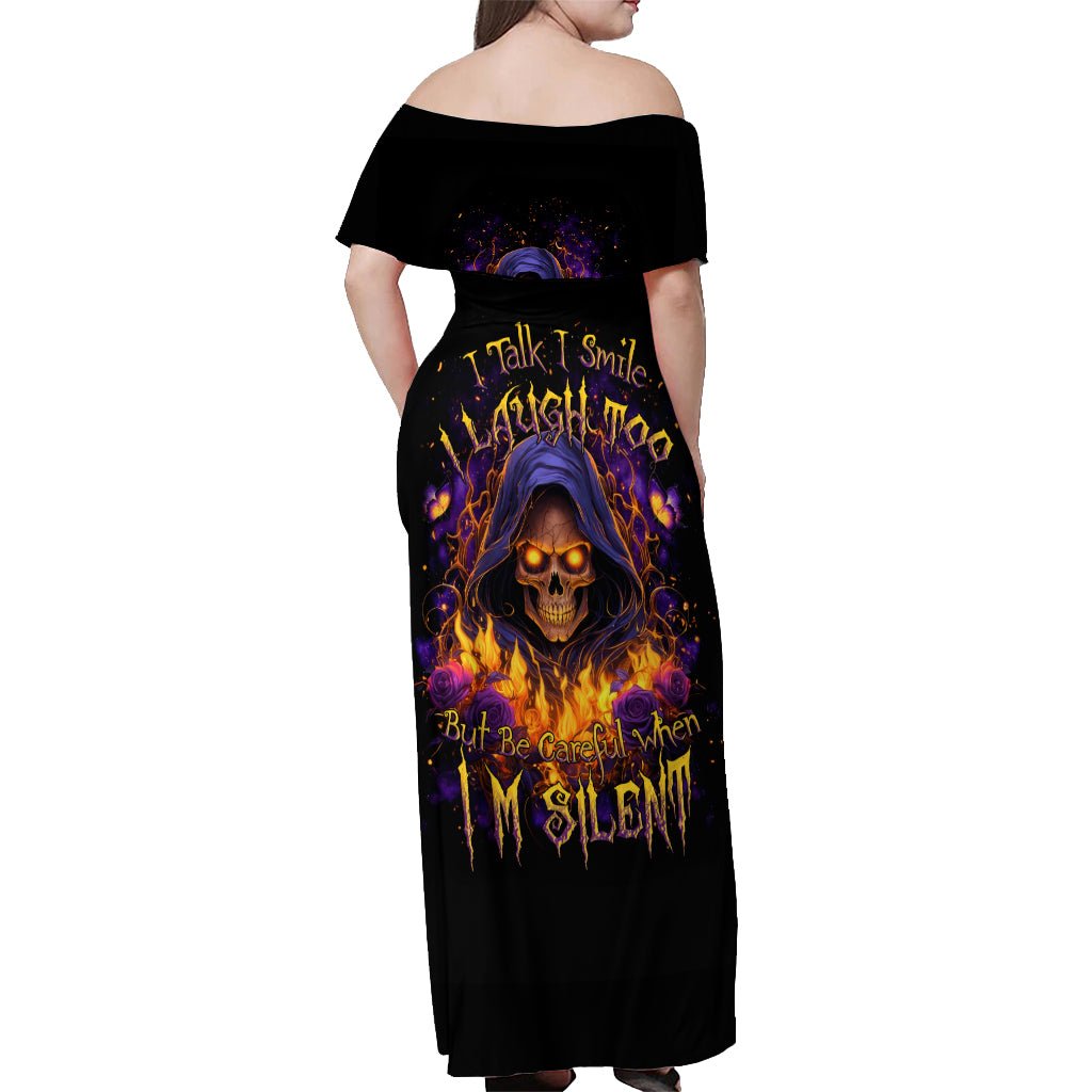 Flame Skull Off Shoulder Maxi Dress I Talk I Smite But Be Careful When I Silent