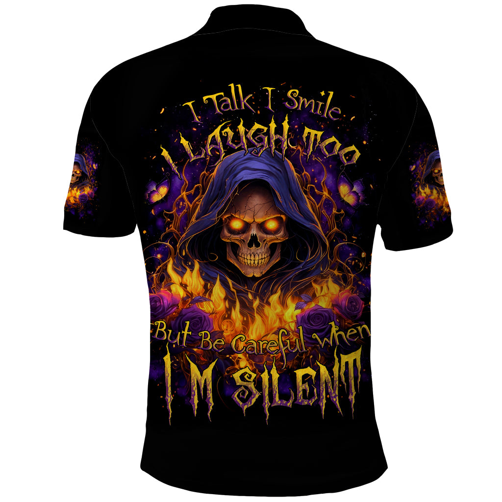 Flame Skull Polo Shirt I Talk I Smite But Be Careful When I Silent