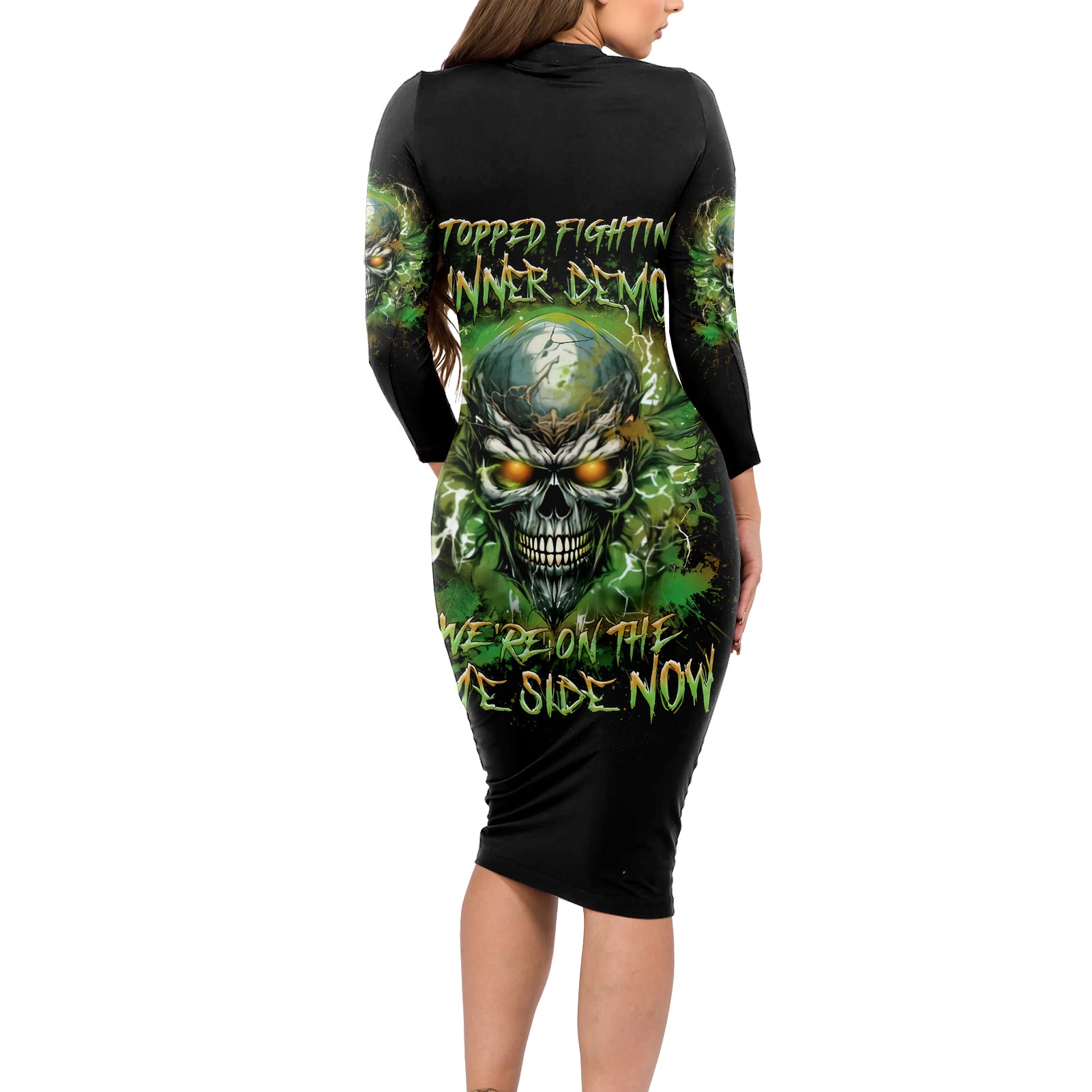 Old Skull Long Sleeve Bodycon Dress I Stopped Fighting My Inner Demons We On The Same Side Now
