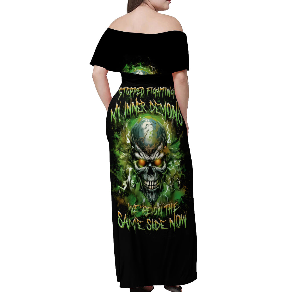 Old Skull Off Shoulder Maxi Dress I Stopped Fighting My Inner Demons We On The Same Side Now