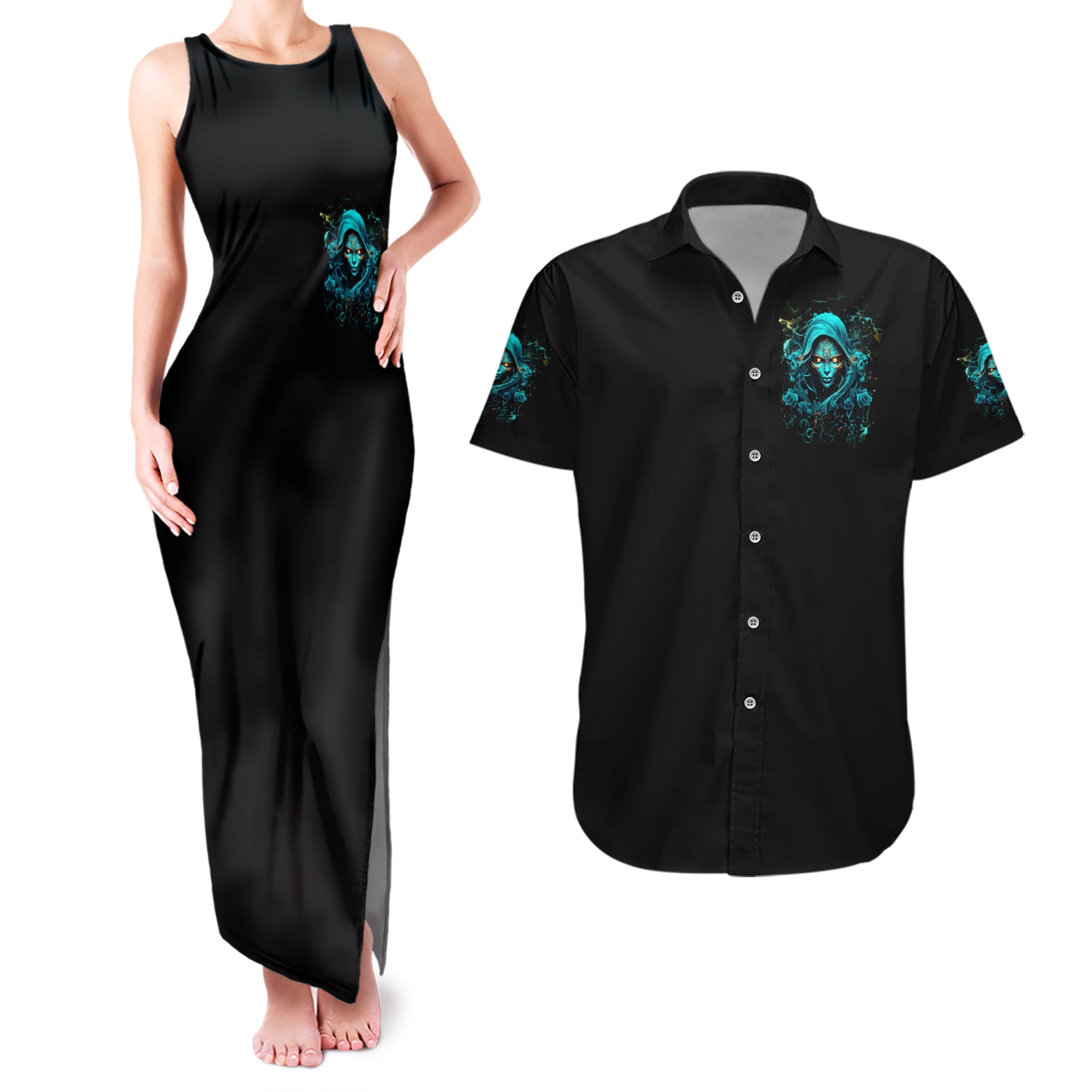 Lady Skull Couples Matching Tank Maxi Dress and Hawaiian Shirt Iam A Good Person But Don't Give Me Are To Show My Evil Side