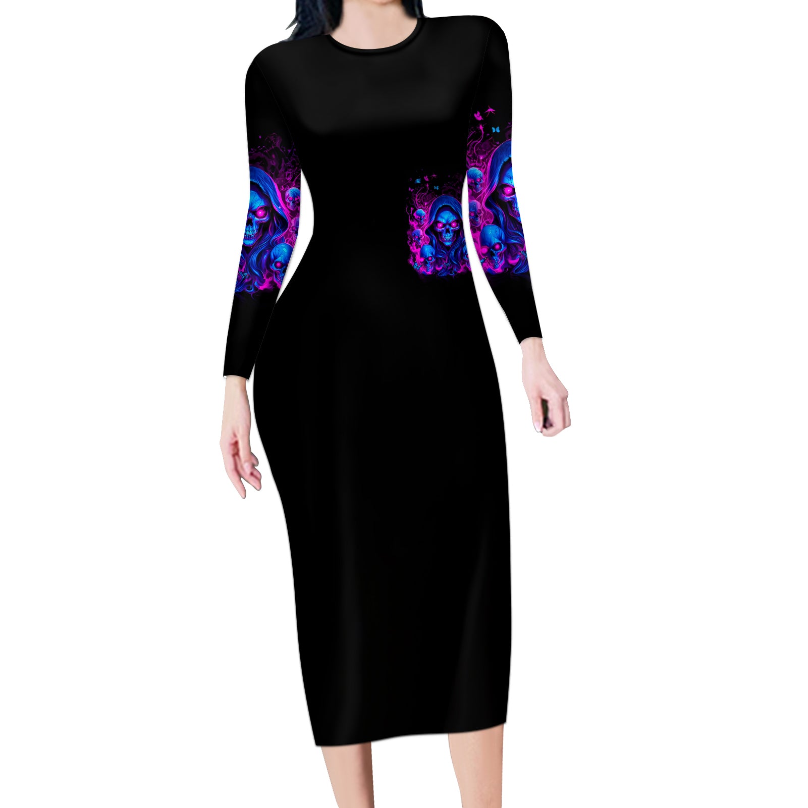 Flame Skull Long Sleeve Bodycon Dress The Good Girl In Me Got Tired Of The Bullshit