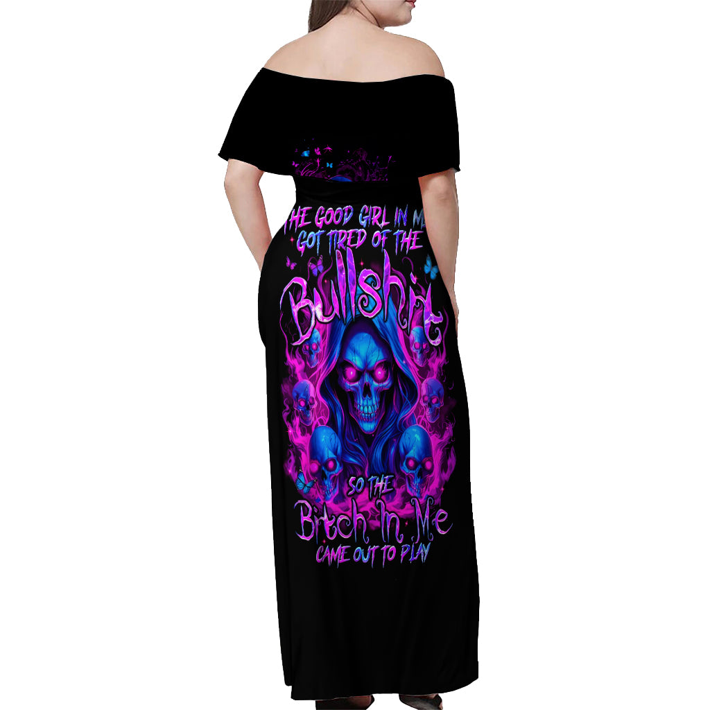 Flame Skull Off Shoulder Maxi Dress The Good Girl In Me Got Tired Of The Bullshit