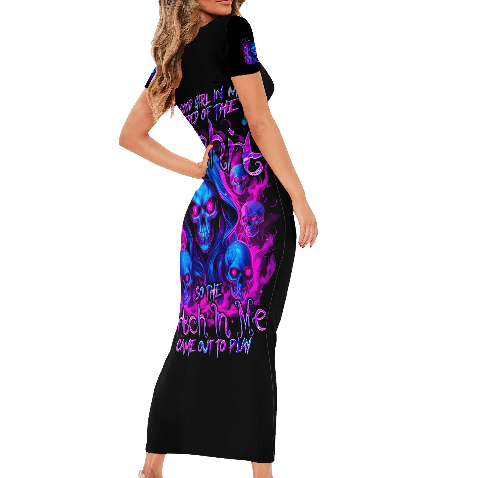 Flame Skull Short Sleeve Bodycon Dress The Good Girl In Me Got Tired Of The Bullshit