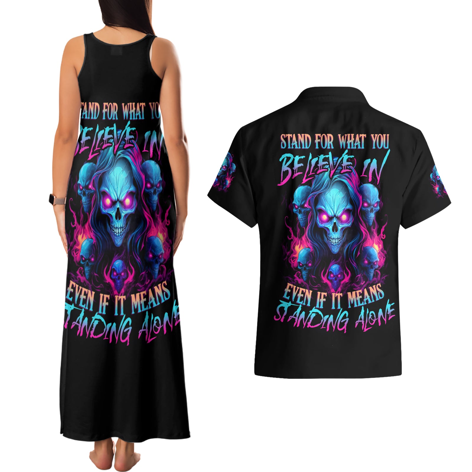 Lady Skull Couples Matching Tank Maxi Dress and Hawaiian Shirt Stand For What You Believe In Even If It Means Standing Alone