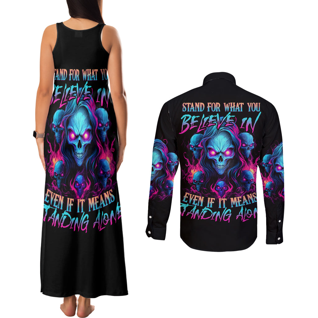 Lady Skull Couples Matching Tank Maxi Dress and Long Sleeve Button Shirt Stand For What You Believe In Even If It Means Standing Alone