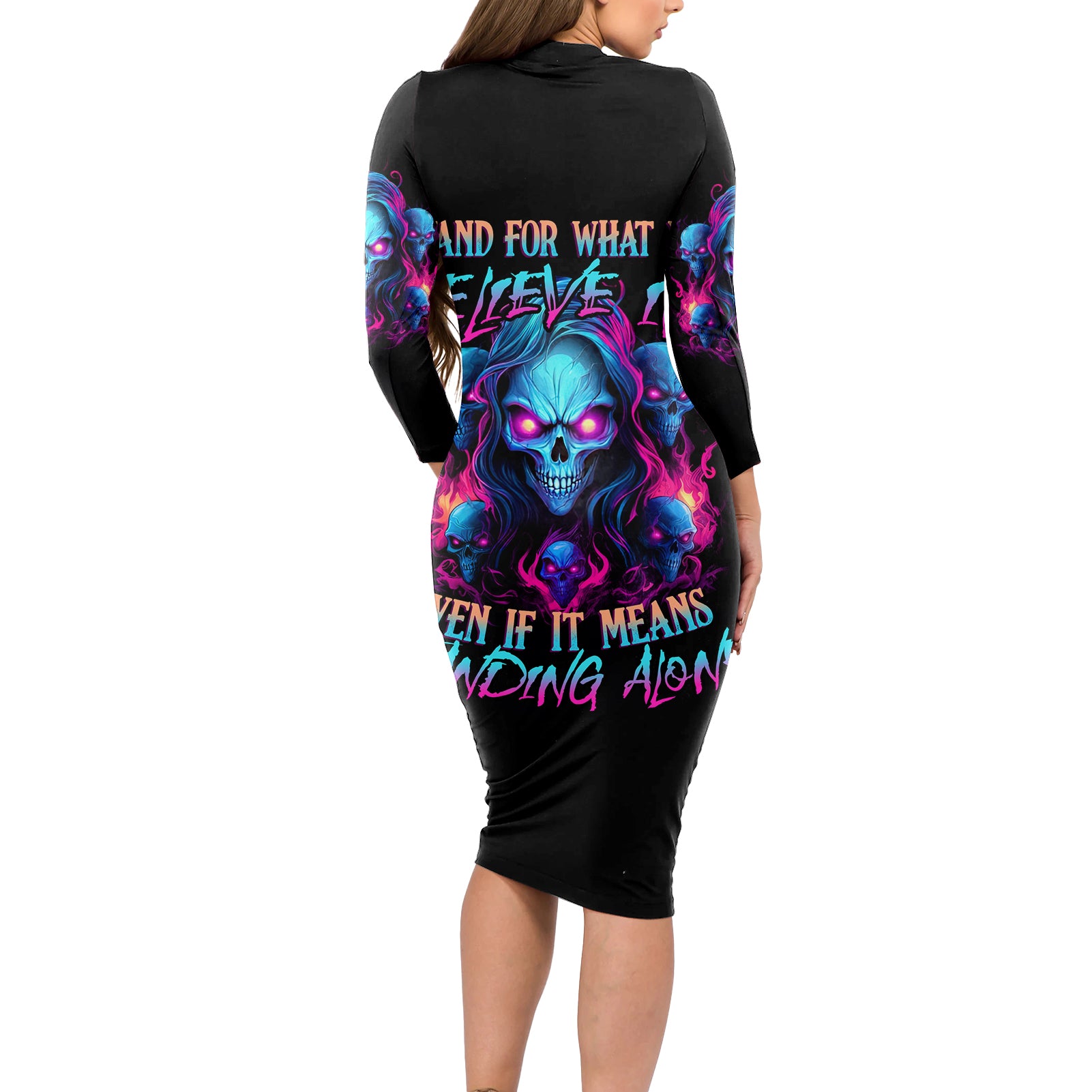 Lady Skull Long Sleeve Bodycon Dress Stand For What You Believe In Even If It Means Standing Alone